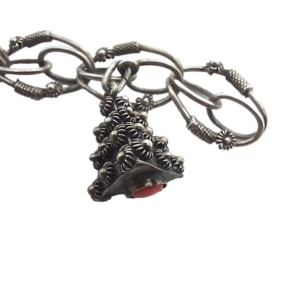 Vintage Entruscan Rare 5 Charm Bracelet 800 Silver Antique Blue Castlecore - Picture 2 of 12